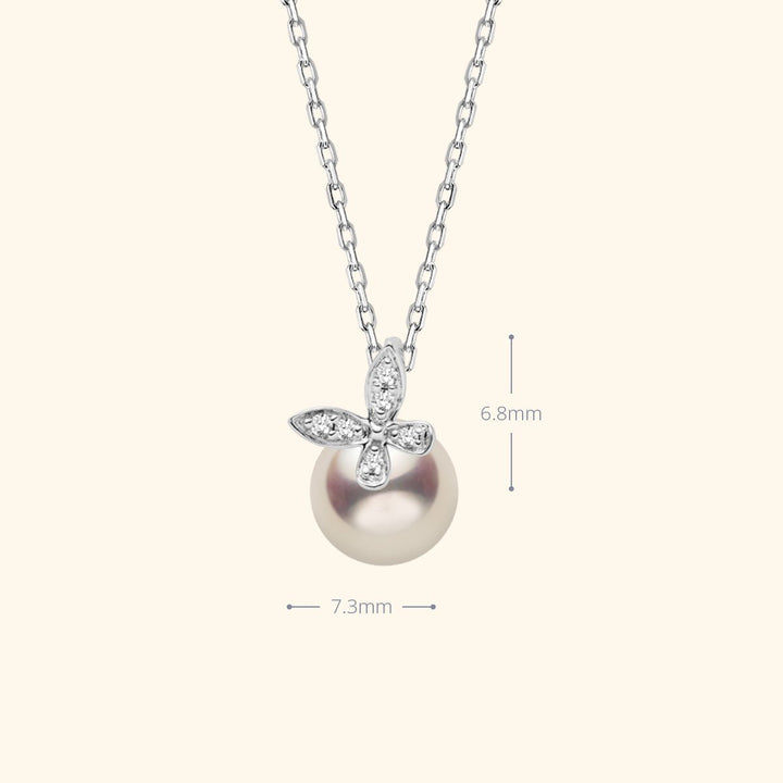 Akoya Pearl 18K Gold Diamond Petite Butterfly Pendant Necklace - HELAS Jewelry