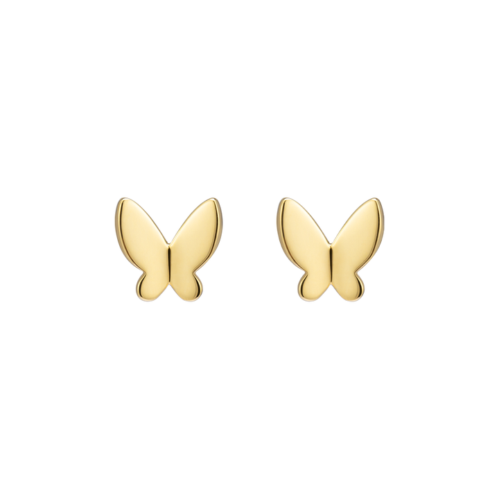 Gold vermeil butterfly stud earrings in 925 sterling silver, product flat lay on transparent background
