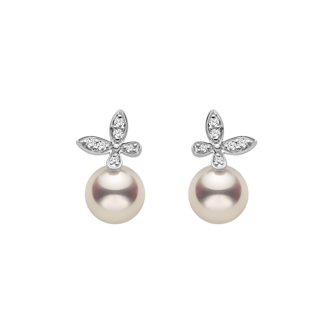 Akoya Pearl 18K Gold Diamond Petite Butterfly Stud Earrings - HELAS Jewelry