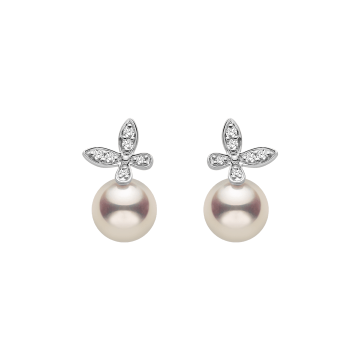 Akoya Pearl 18K Gold Diamond Petite Butterfly Stud Earrings - HELAS Jewelry