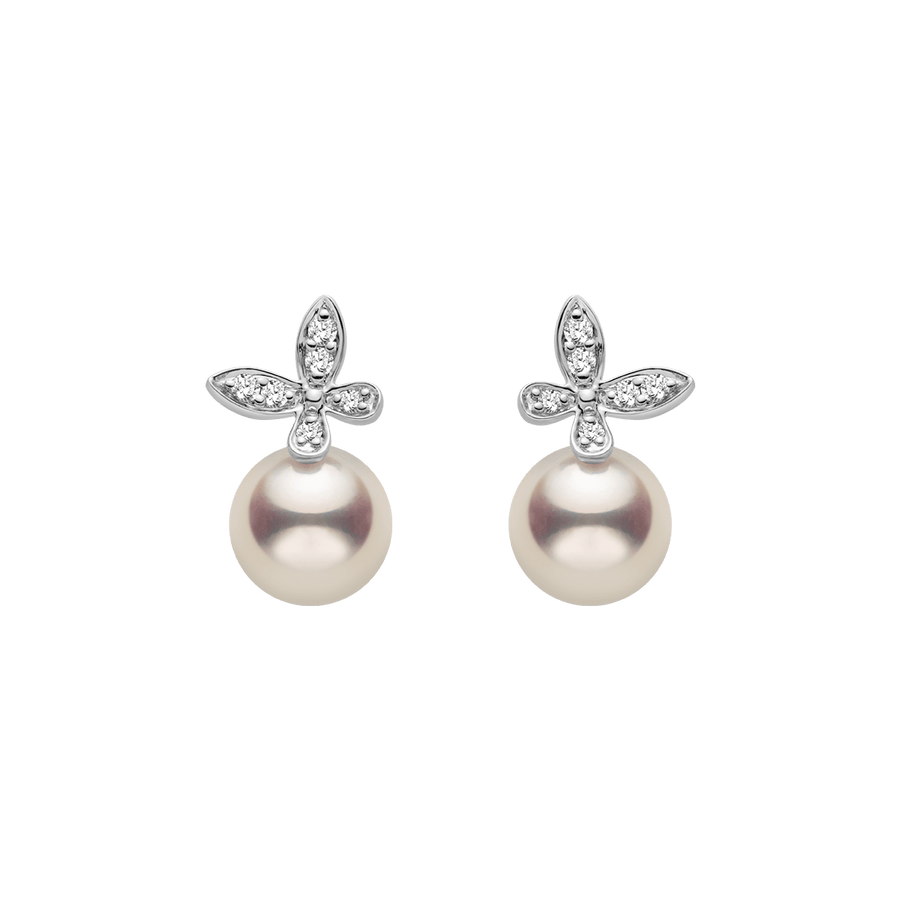Akoya Pearl 18K Gold Diamond Petite Butterfly Stud Earrings - HELAS Jewelry