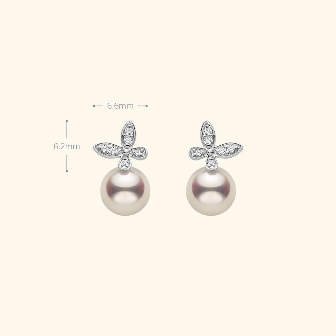 Akoya Pearl 18K Gold Diamond Petite Butterfly Stud Earrings - HELAS Jewelry