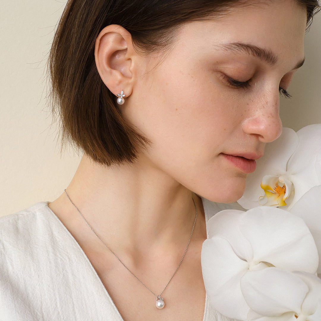 Akoya Pearl 18K Gold Diamond Petite Butterfly Stud Earrings - HELAS Jewelry