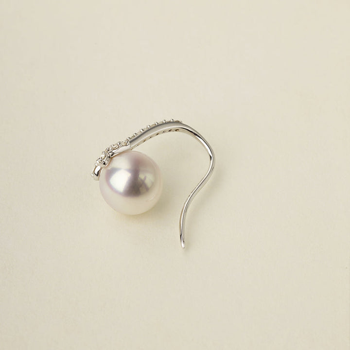 Akoya Pearl 18K Gold Diamond Butterfly Diamond ear Hooks Earrings