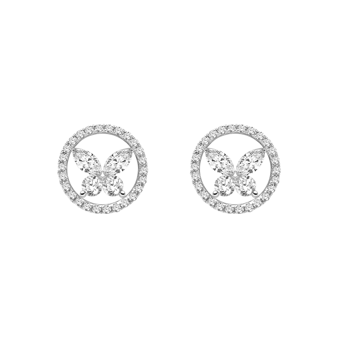 18K Gold Diamond Butterfly Circle Modular Stud Earrings - HELAS Jewelry