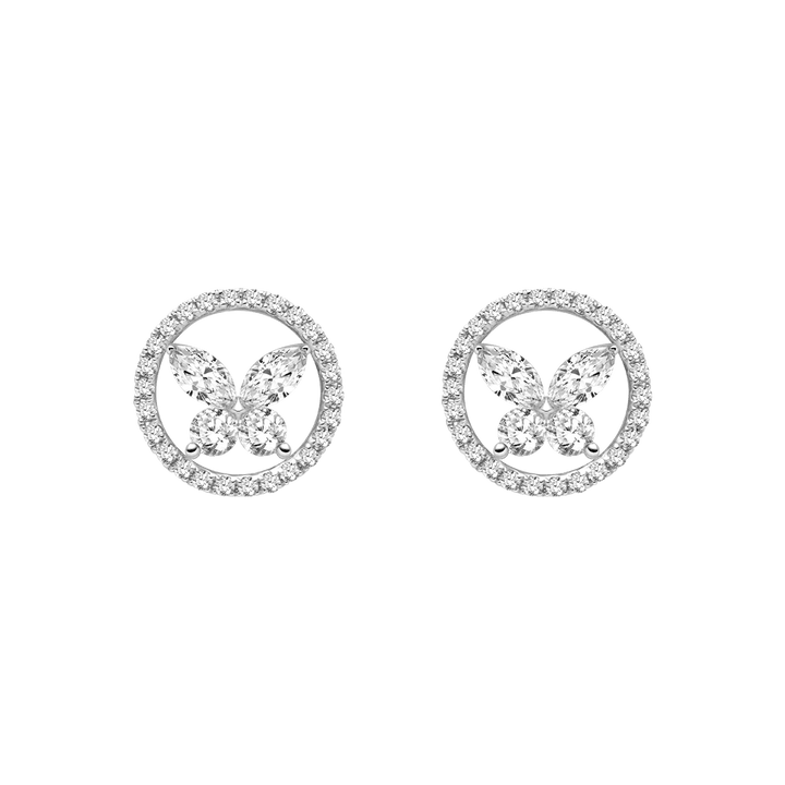 18K Gold Diamond Butterfly Circle Modular Stud Earrings - HELAS Jewelry