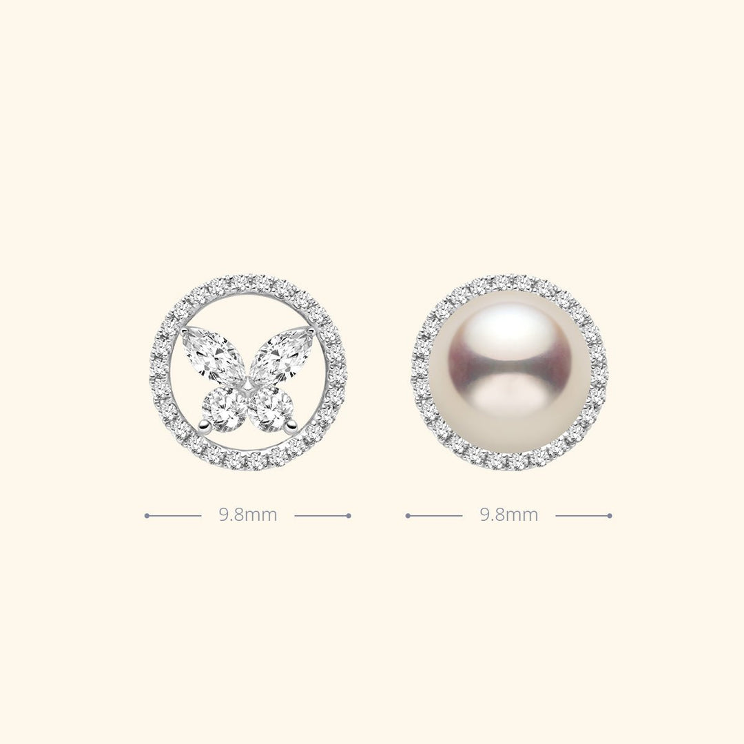 18K Gold Diamond Butterfly Circle Modular Stud Earrings - HELAS Jewelry