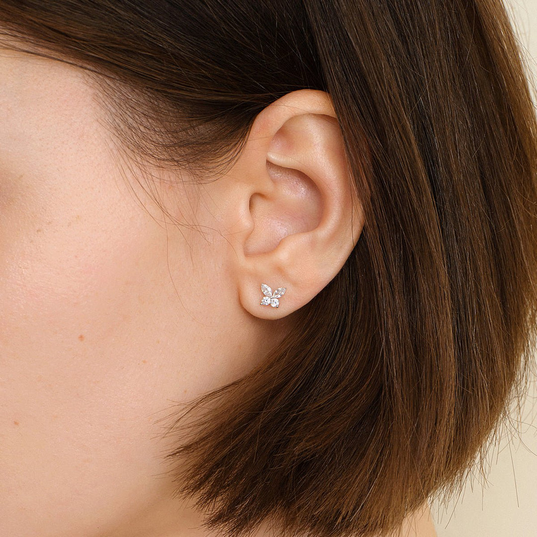 18K Gold Diamond Butterfly Circle Modular Stud Earrings - HELAS Jewelry