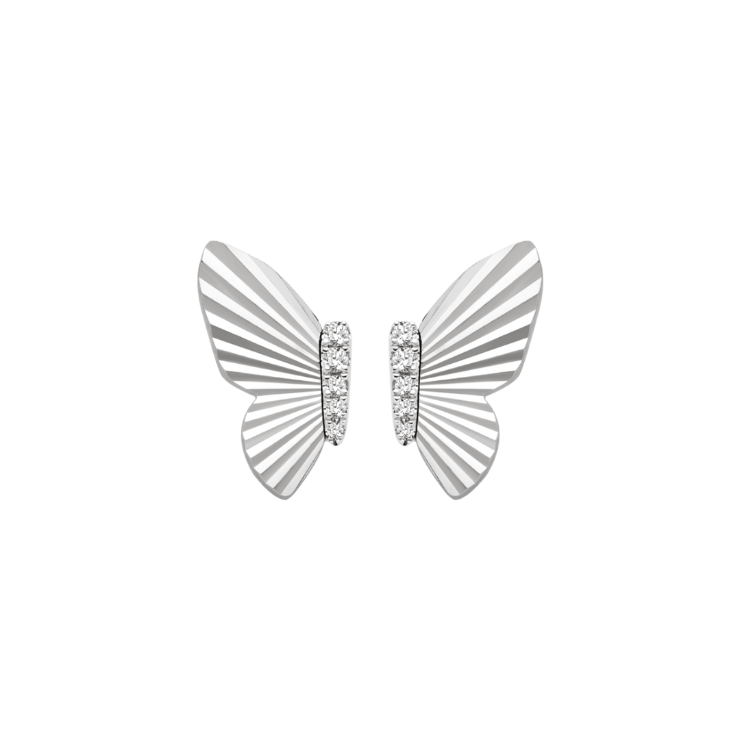18K Gold Diamond Radiant Cut Design Butterfly Stud Earrings - HELAS Jewelry