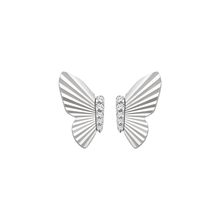 18K Gold Diamond Radiant Cut Design Butterfly Stud Earrings - HELAS Jewelry