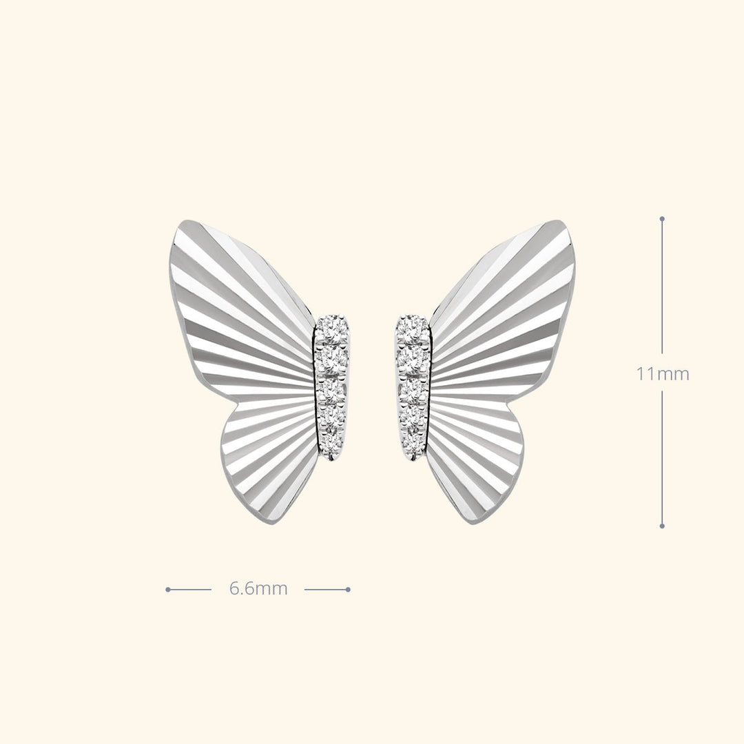 18K Gold Diamond Radiant Cut Design Butterfly Stud Earrings - HELAS Jewelry