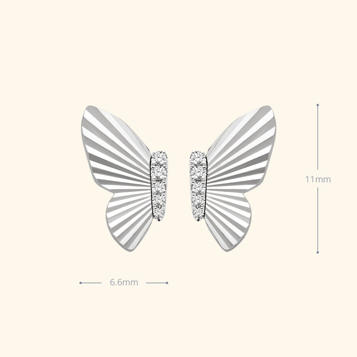 18K Gold Diamond Radiant Cut Design Butterfly Stud Earrings - HELAS Jewelry