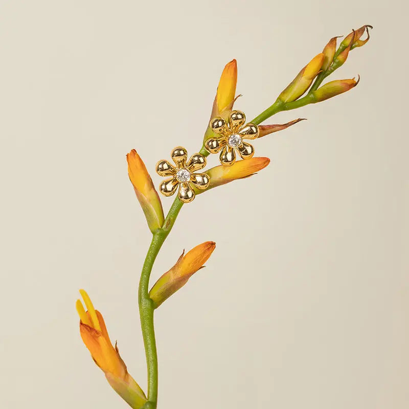 18K Gold Flower Diamonds Ear Studs - HELAS Jewelry