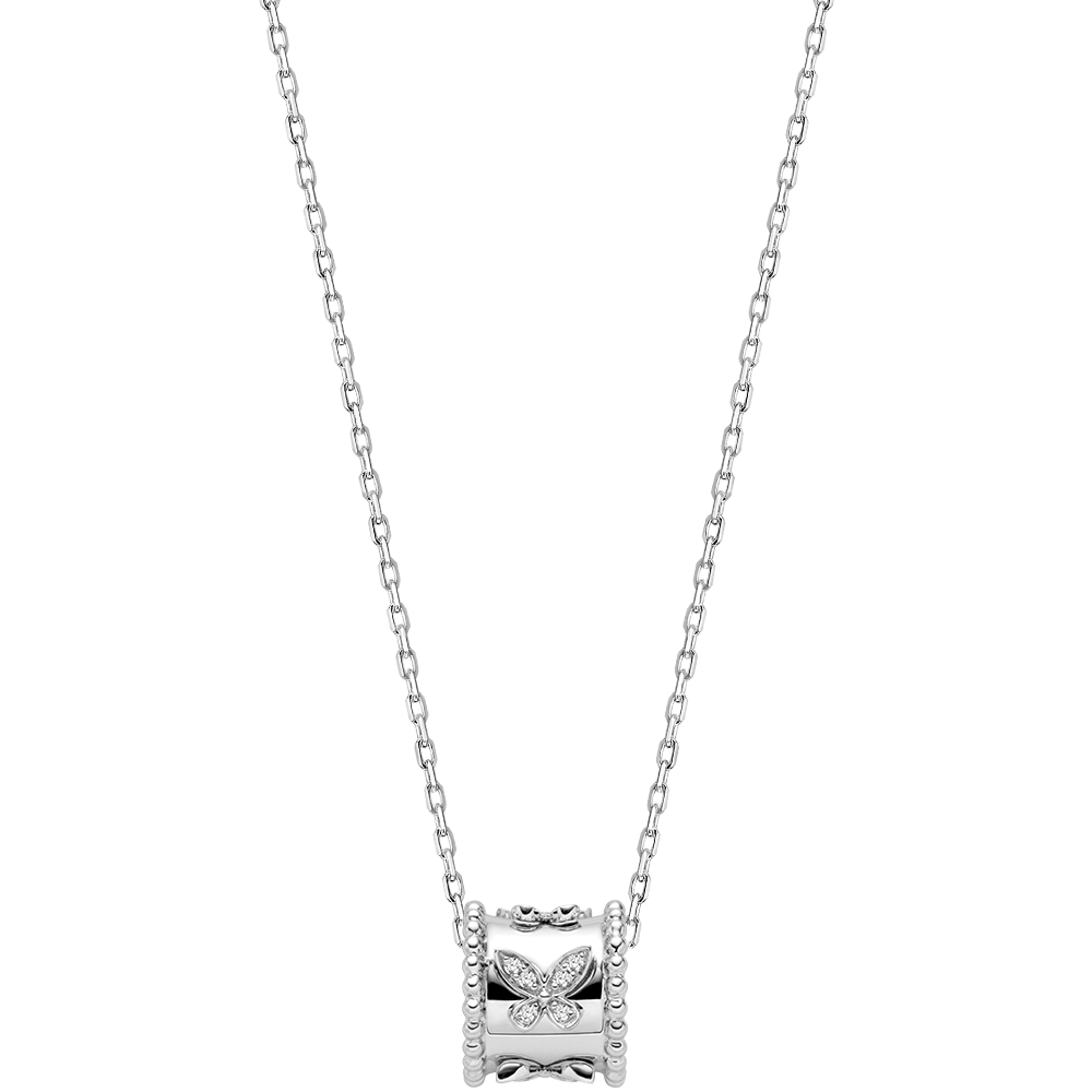 Lab-grown diamond kaleidoscope butterfly pendant necklace in rhodium-plated 925 sterling silver, white background