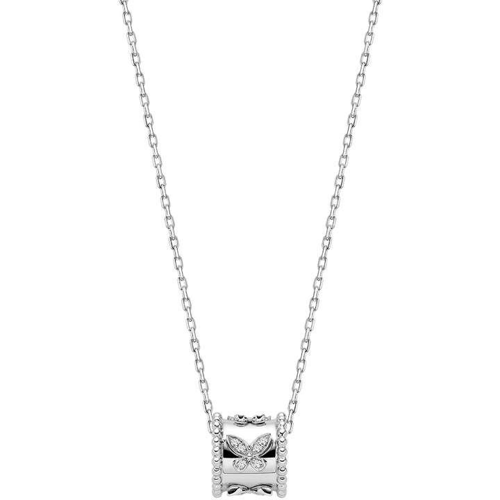 Lab-grown diamond kaleidoscope butterfly pendant necklace in rhodium-plated 925 sterling silver, white background