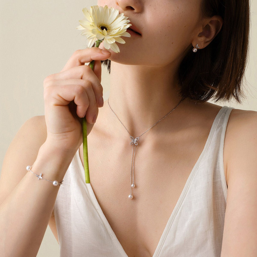 18K Gold Diamond Layer Butterfly Double Sliding Necklace - HELAS Jewelry