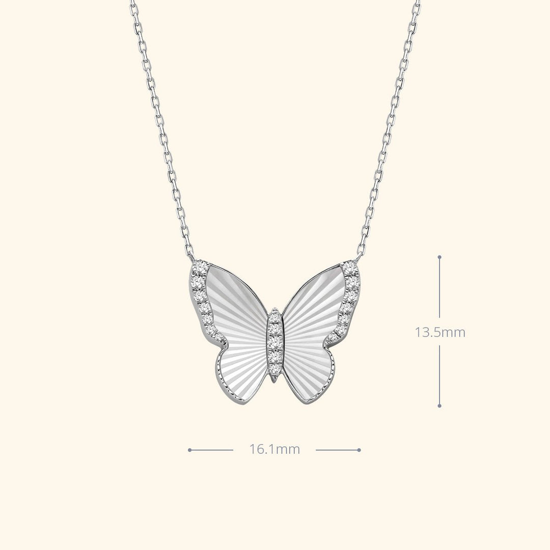 Mother of Pearl 18K Gold Diamond Radiant Cut Design Butterfly Necklace - HELAS Jewelry