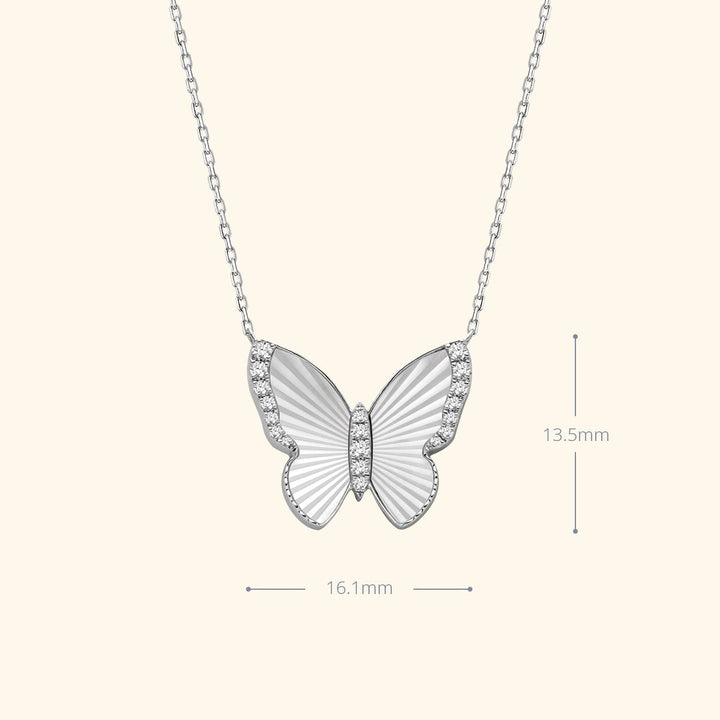 Mother of Pearl 18K Gold Diamond Radiant Cut Design Butterfly Necklace - HELAS Jewelry