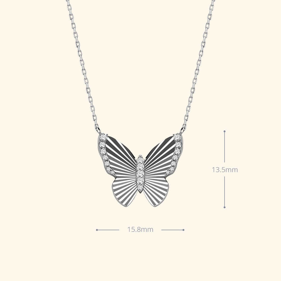 Mother of Pearl 18K Gold Diamond Radiant Cut Design Butterfly Necklace - HELAS Jewelry