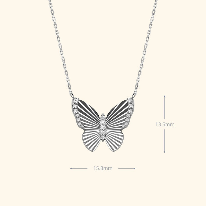 Mother of Pearl 18K Gold Diamond Radiant Cut Design Butterfly Necklace - HELAS Jewelry