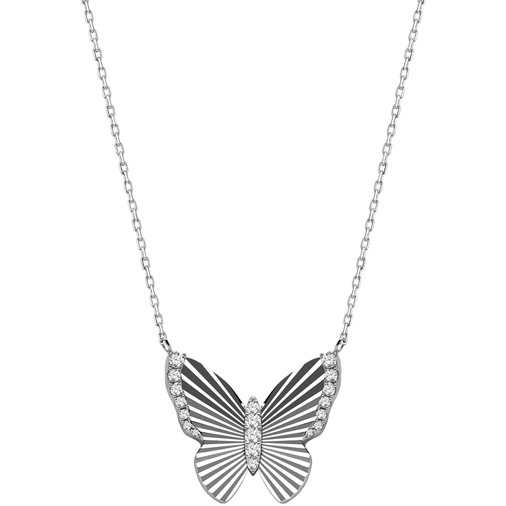 Mother of Pearl 18K Gold Diamond Radiant Cut Design Butterfly Necklace - HELAS Jewelry
