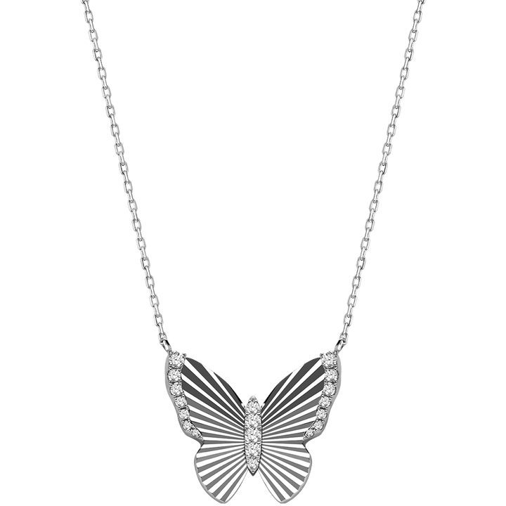 Mother of Pearl 18K Gold Diamond Radiant Cut Design Butterfly Necklace - HELAS Jewelry
