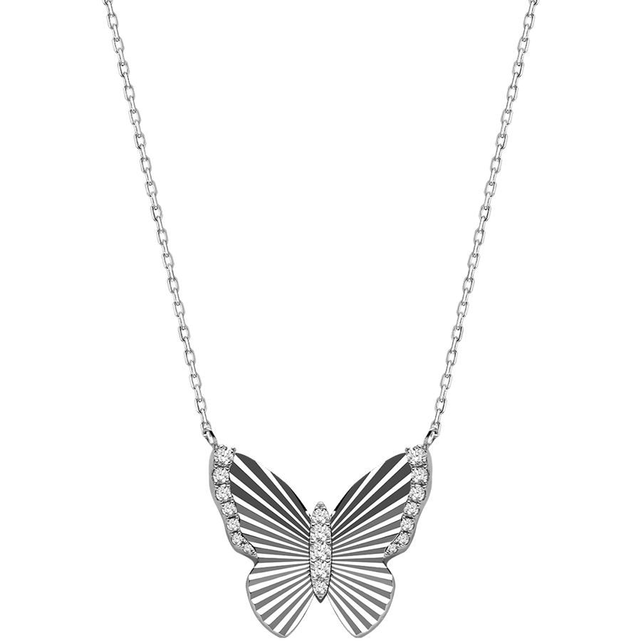 Mother of Pearl 18K Gold Diamond Radiant Cut Design Butterfly Necklace - HELAS Jewelry