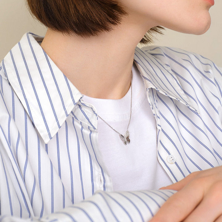 Mother of Pearl 18K Gold Diamond Radiant Cut Design Butterfly Necklace - HELAS Jewelry