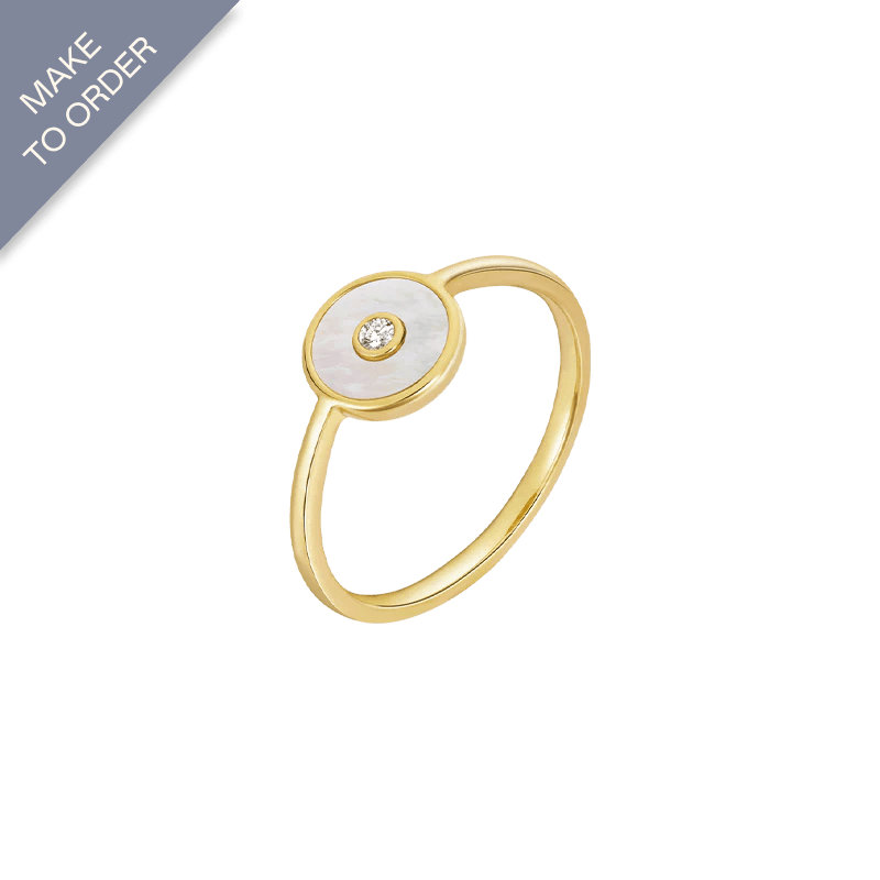 Mother - of - Pearl 18K Gold Diamond Ring - HELAS Jewelry