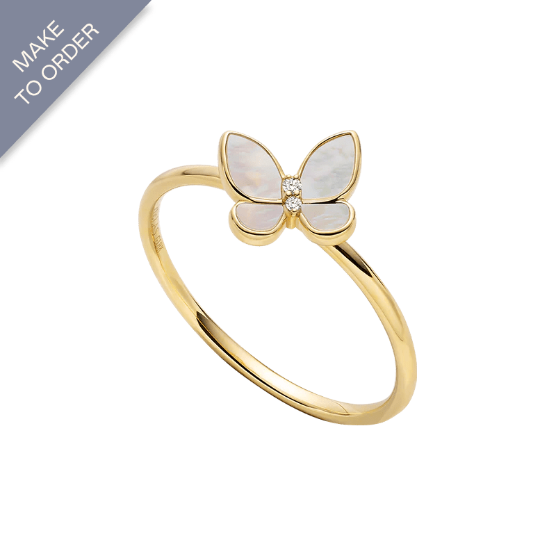 Mother - of - pearl 18K Gold Diamond Whole Butterfly Ring - HELAS Jewelry