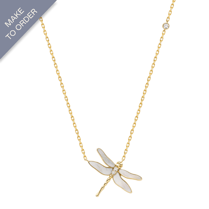Mother - of - pearl 18K Gold Diamond Whole Dragonfly Necklace - HELAS Jewelry