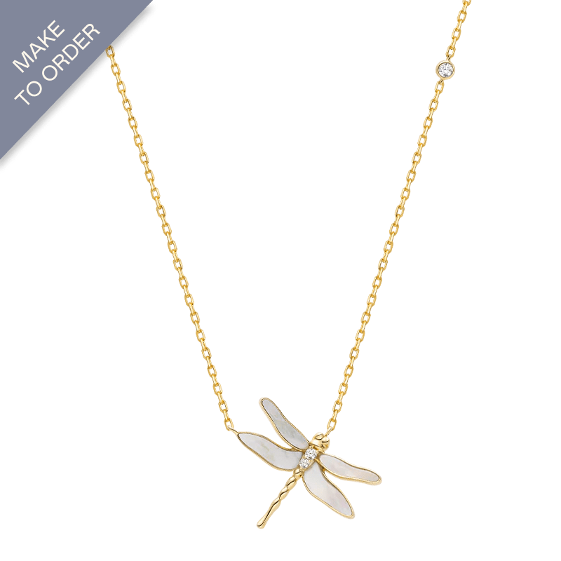 Mother - of - pearl 18K Gold Diamond Whole Dragonfly Necklace - HELAS Jewelry