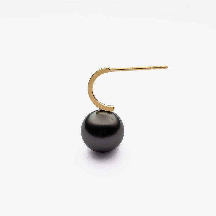 Tahitian pearl earrings with 18K gold leverback clasps from Mystery Collection, showcasing lustrous dark pearls and elegant design.