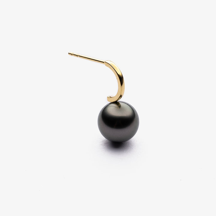 Tahitian pearl earrings with 18K gold leverback clasps from Mystery Collection, showcasing lustrous black pearls and elegant design.