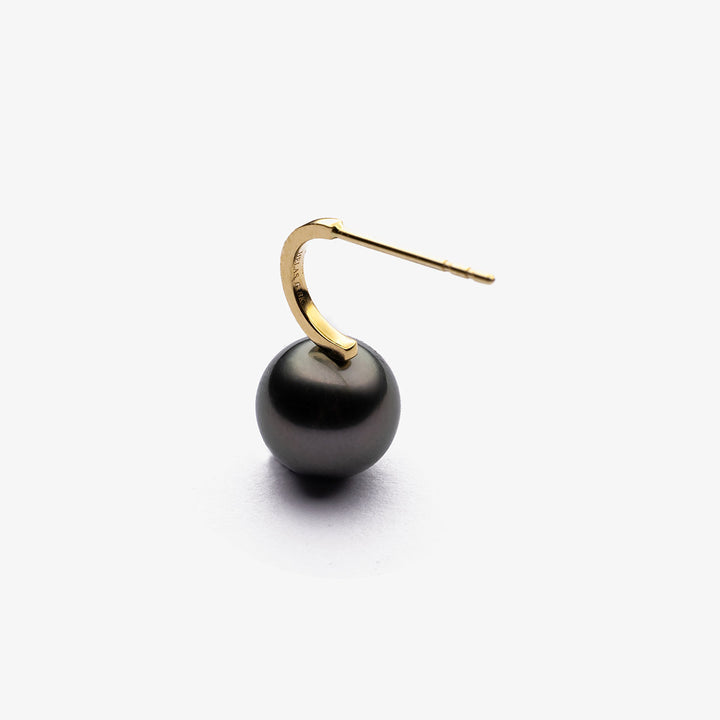 Tahitian pearl earrings with 18K gold leverback closure from Mystery Collection, showcasing lustrous black pearls and elegant design.