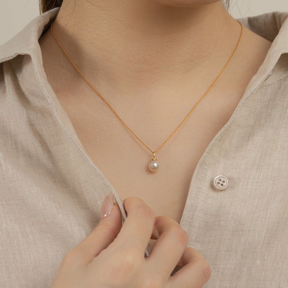 Akoya Pearl 18K Gold Italian Casual Style Pendant Necklace - HELAS Jewelry