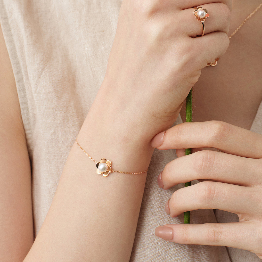 Freshwater Pearl 10K 14K Rose Gold Bloom Dew Bracelet