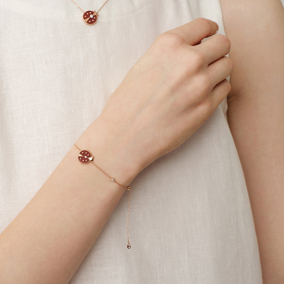 Red Agate 10K 14K Rose Gold Lab-Grown Diamond Insect Bracelet