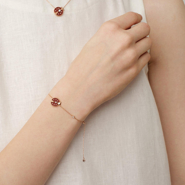 Red Agate 10K 14K Rose Gold Lab-Grown Diamond Insect Bracelet