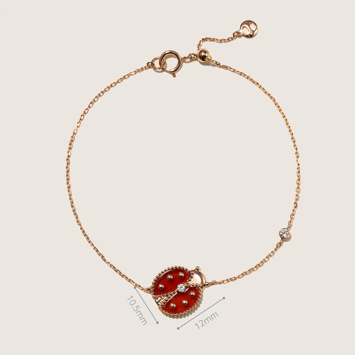 Red Agate 10K 14K Rose Gold Lab-Grown Diamond Insect Bracelet