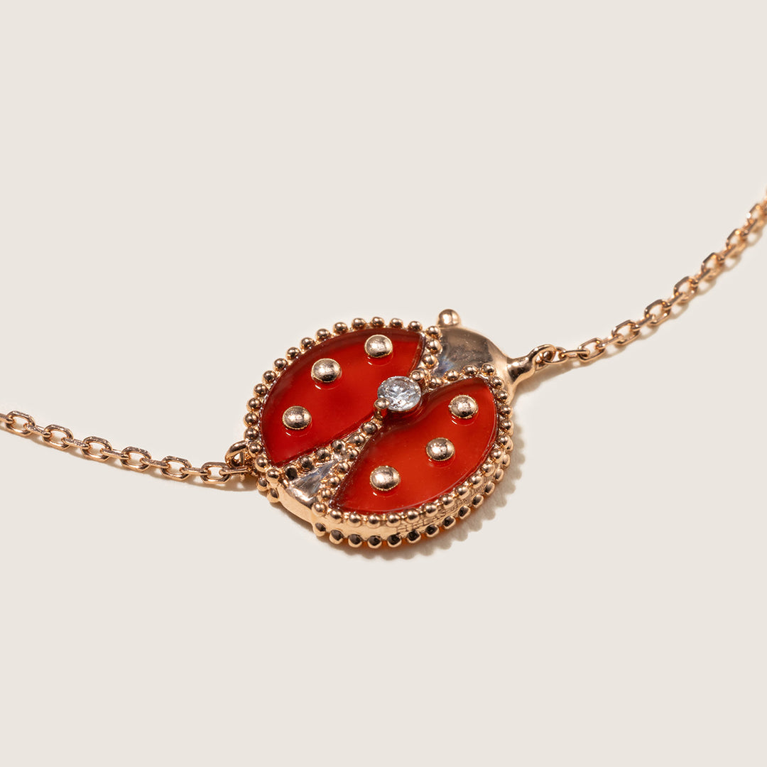 Red Agate 10K 14K Rose Gold Lab-Grown Diamond Insect Bracelet