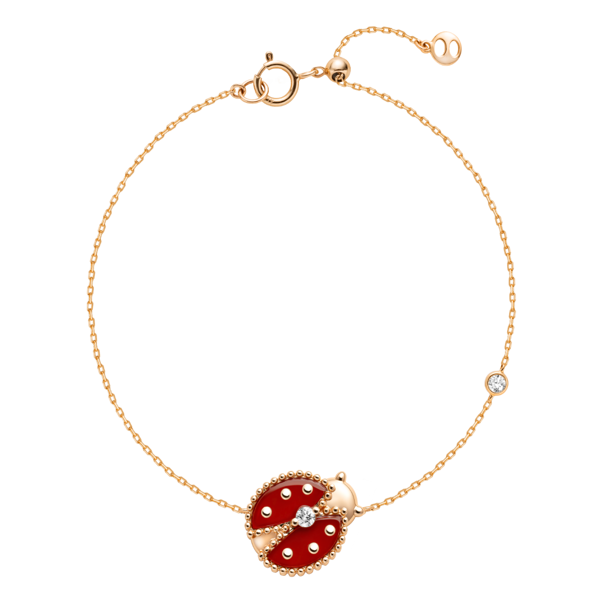 Red Agate 10K 14K Rose Gold Lab-Grown Diamond Insect Bracelet
