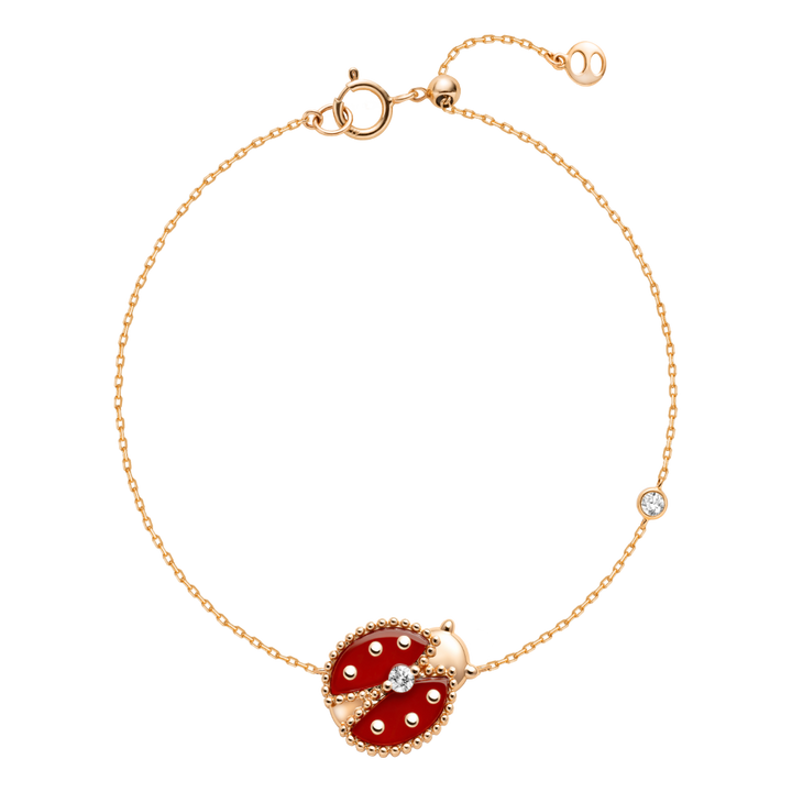 Red Agate 10K 14K Rose Gold Lab-Grown Diamond Insect Bracelet