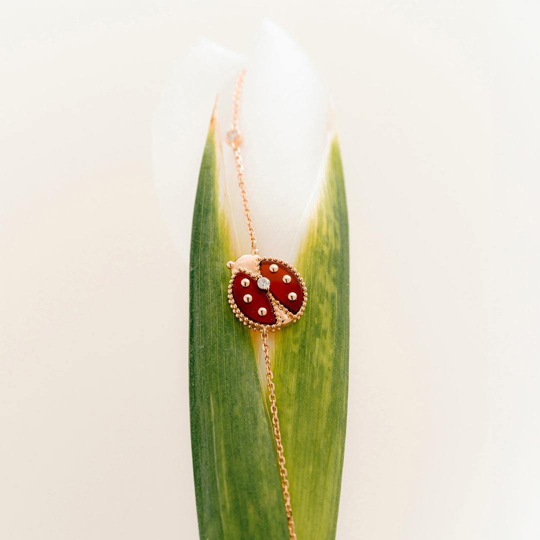 Red Agate 10K 14K Rose Gold Lab-Grown Diamond Insect Bracelet