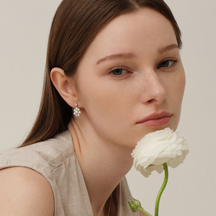Freshwater Pearl 10K Gold Lab-Grown Diamond Dandelion Drop Earrings