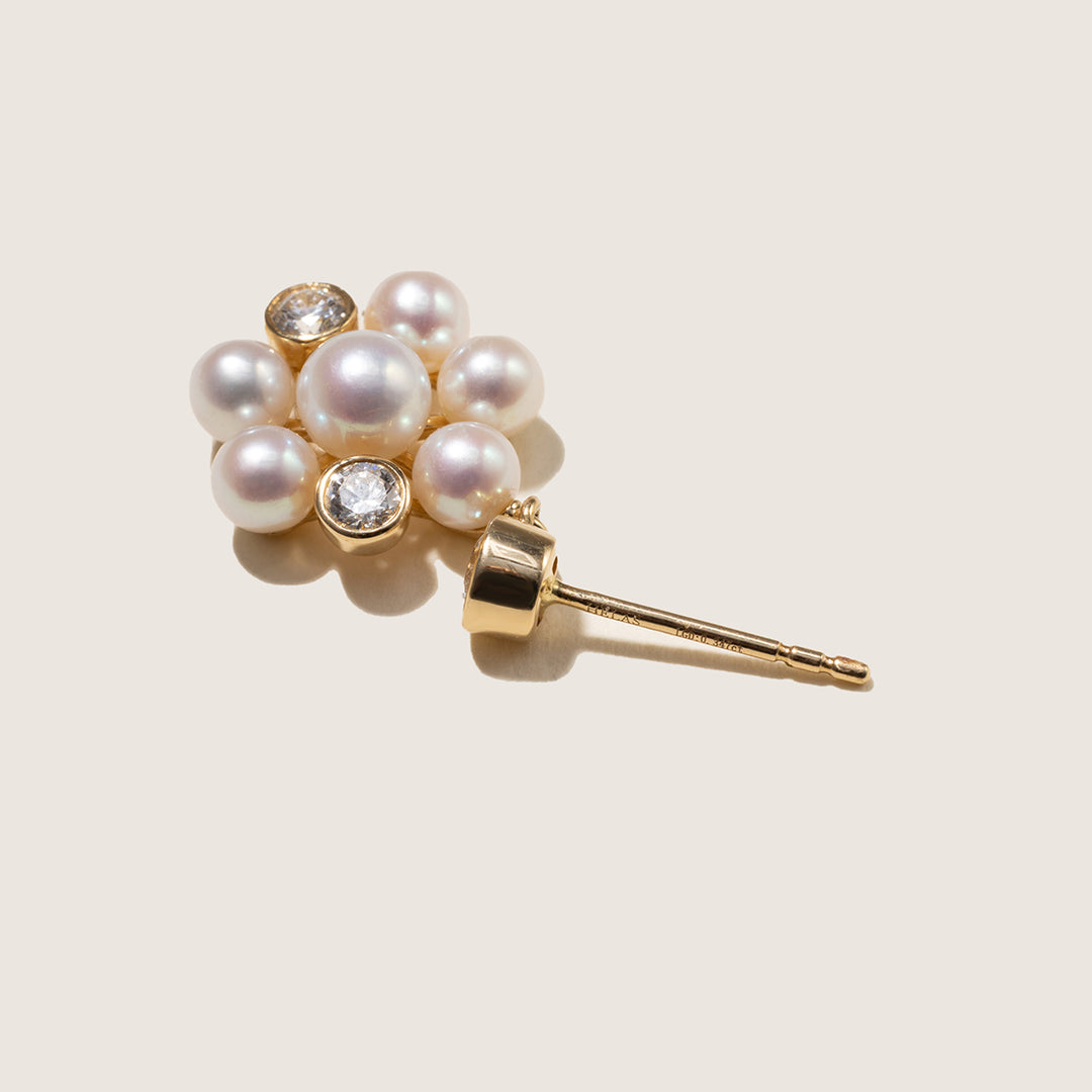 Freshwater Pearl 10K Gold Lab-Grown Diamond Dandelion Drop Earrings