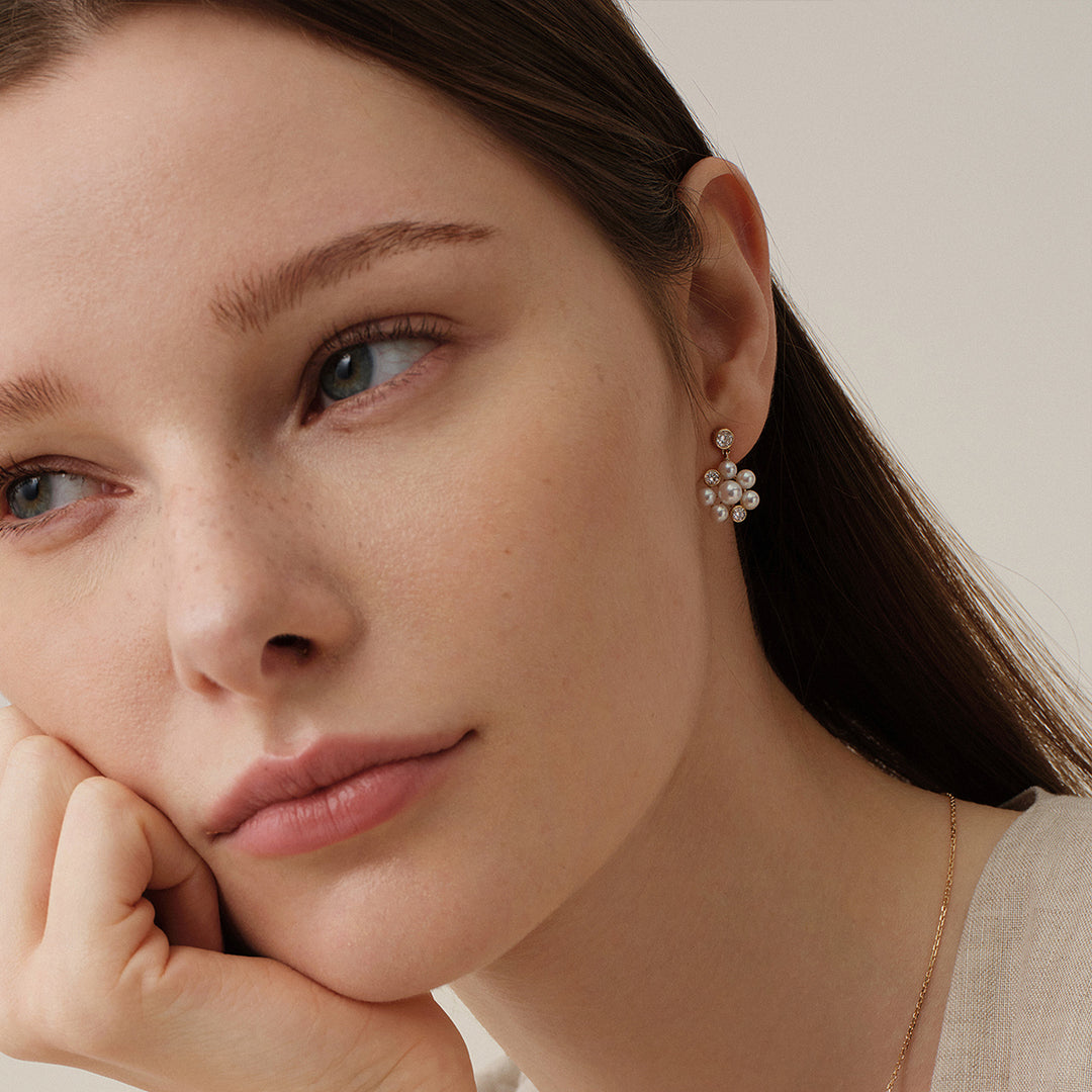 Freshwater Pearl 10K Gold Lab-Grown Diamond Dandelion Drop Earrings