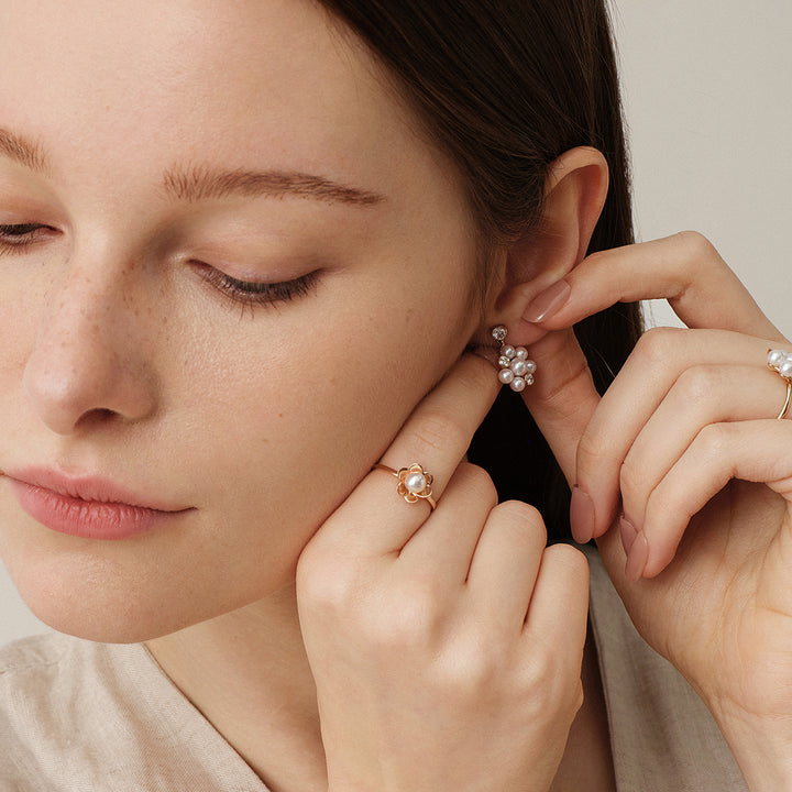 Freshwater Pearl 10K Gold Lab-Grown Diamond Dandelion Drop Earrings