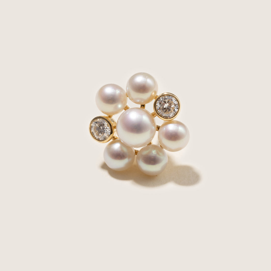 Freshwater Pearl 10K Gold Lab-Grown Diamond Dandelion Stud Earrings