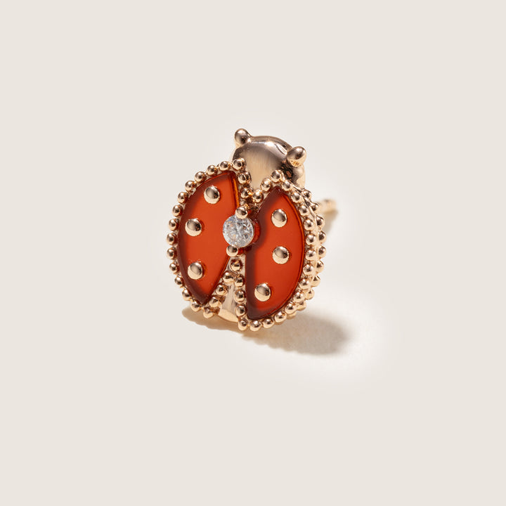 Red Agate 10K 14K Rose Gold Lab-Grown Diamond Insect Stud Earrings